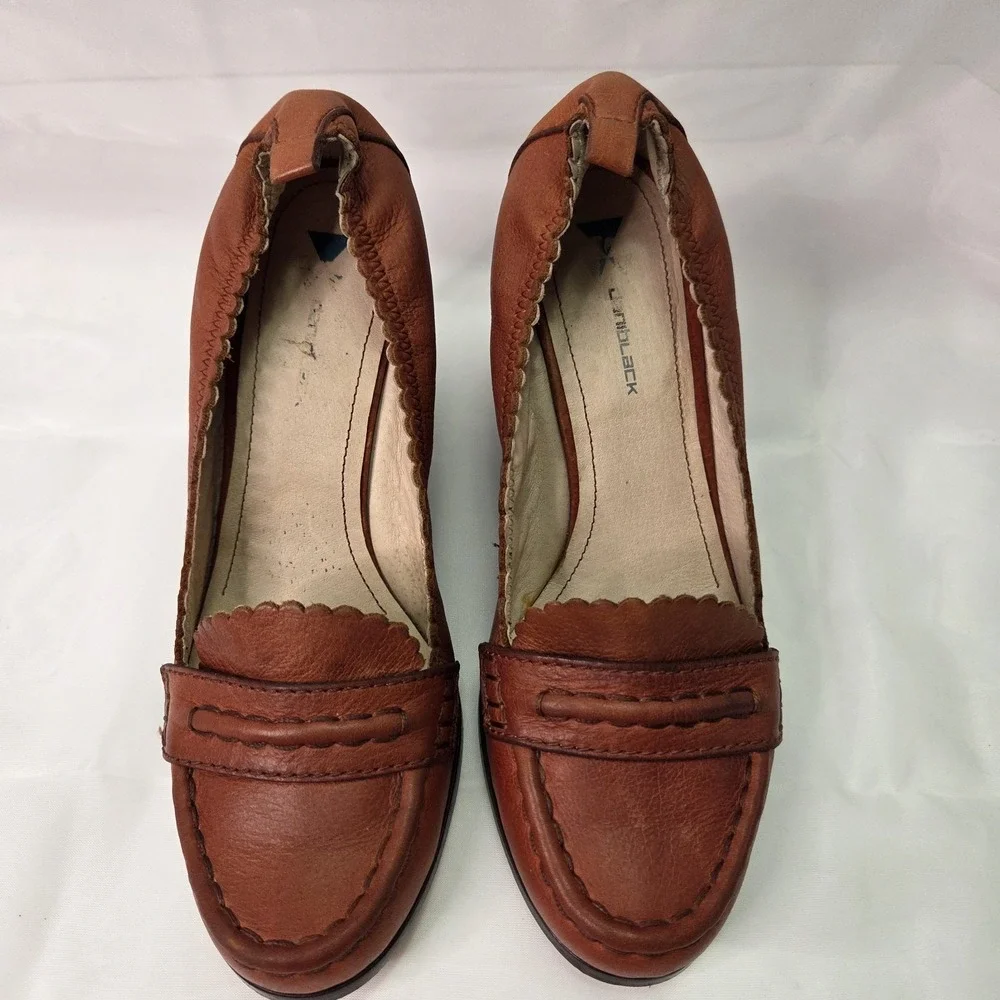 Dani Black Vtg Brown Leather Wedge Penny‎ Loafers 7M Academia Witchy Cottagecore
